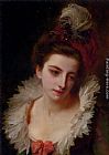 Portrait of a Young Lady Paintings - Portrait Of A Lady With A Feathered Hat by Gustave Jean Jacquet